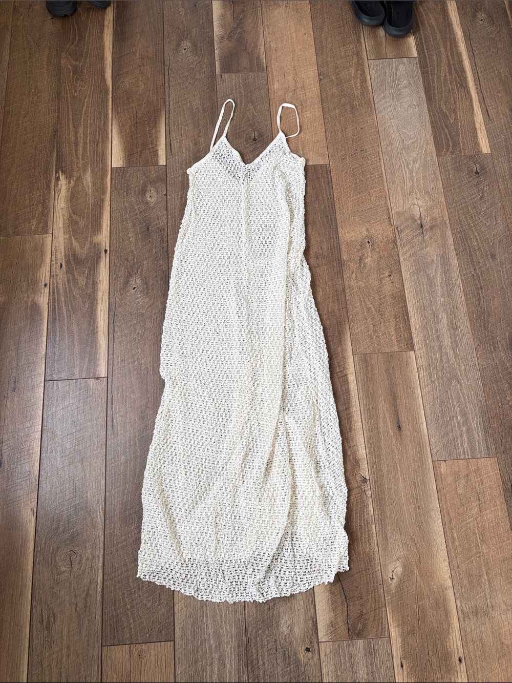Zara Cream Crochet Maxi Slip Dress with Spaghetti Straps